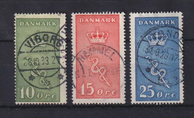 Dänemark 1929 Krone und Äskulapstab Mi.-Nr. 177-79 Satz 3 Werte gestempelt