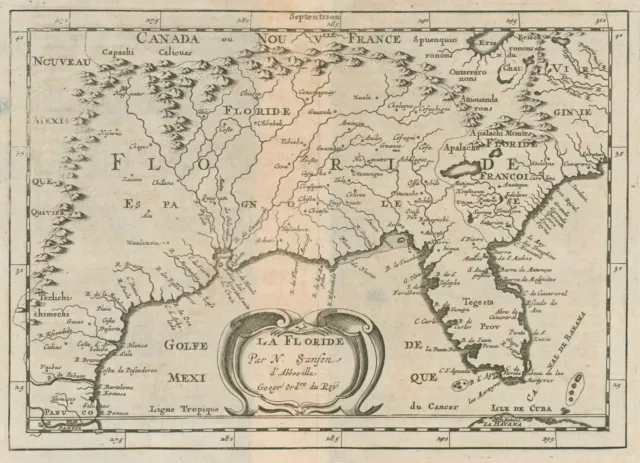 Vereinigte Staaten USA Florida Original Kupferstich Landkarte Sanson 1683