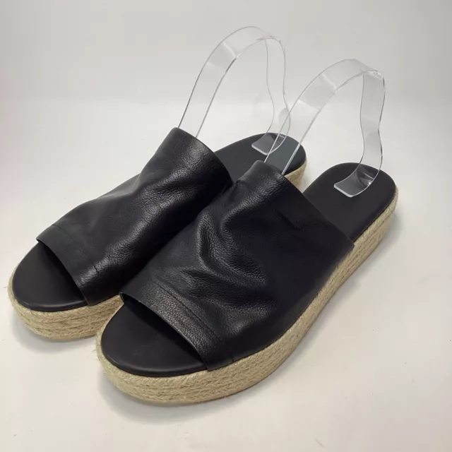 Vince Solana Black Leather Platform Espadrille Slide Sandals Size 10