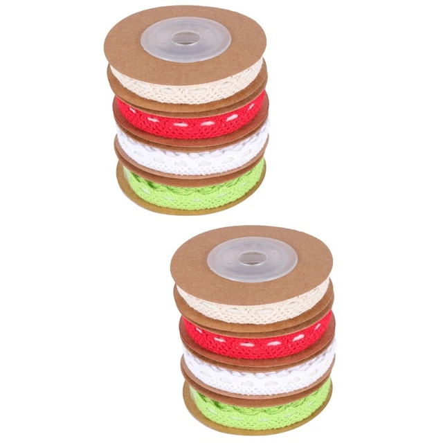 8 Rolls Lace Decorative Tape Natural Cotton Stripes Ribbon Self Adhesive