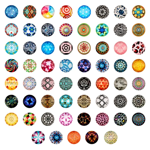 200PCS Mosaic Printed Glass Cabochons Half Round/Dome Beads Mixed Color