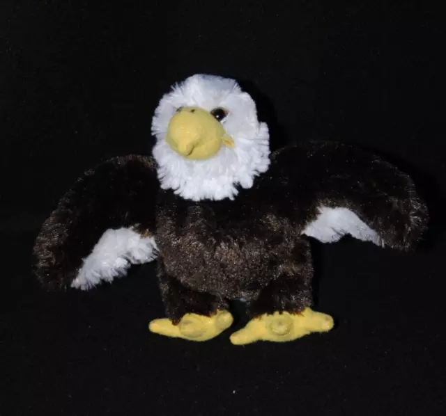 Peluche doudou aigle Créations DANI marron jaune blanc yeux durs 16 cm NEUF