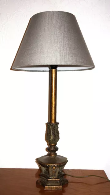 Wunderschöne Alte Kunstfuss-Stoffschirm  Tischlampe 1 Flammig 78 cm Hoch