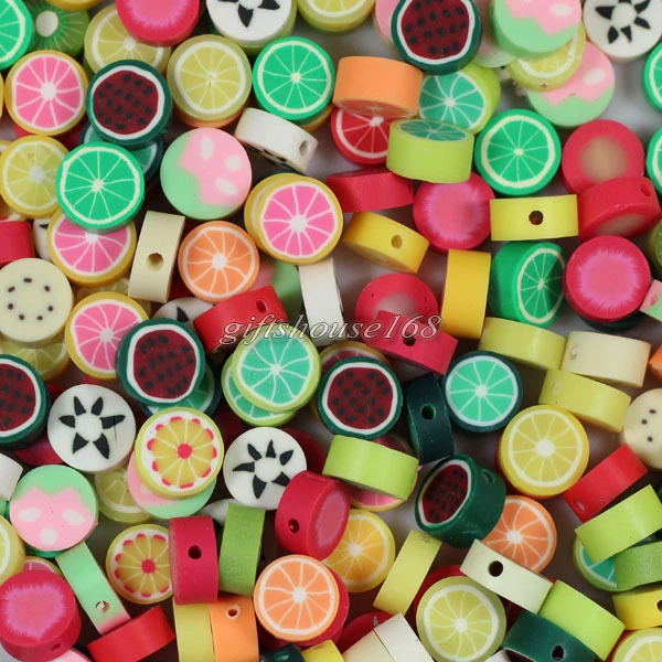 10x4mm Mixed Polymer Clay Flat Round Fruit Spacer Loose Beads 200pcs