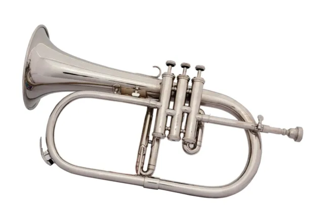 BRAND NEW Bb FLUGEL HORN  NICKEL PLATED WITH FREE HARD CASE MOUTHPIECE HOT SALE!