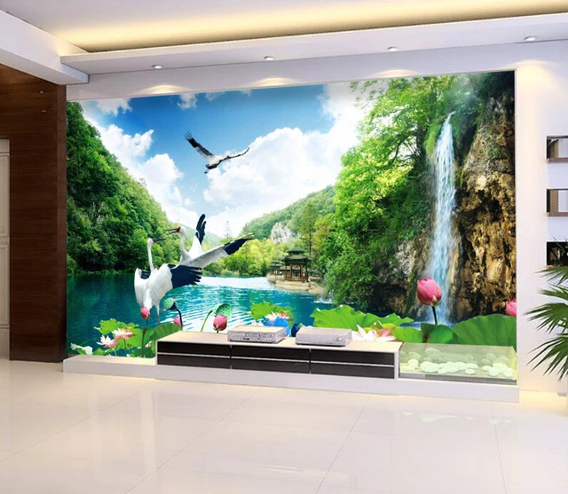 3D White Lotus Crane WC2451 Wall Murals