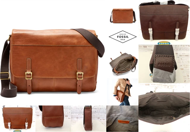 FOSSIL SLIM LEATHER Messenger Bag Mens Cognac DEPENDER Satchel