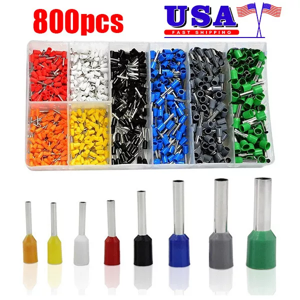 800PCS Cable Cord Pin End Bootlace Ferrule Terminal Set Wire Crimp Connectors