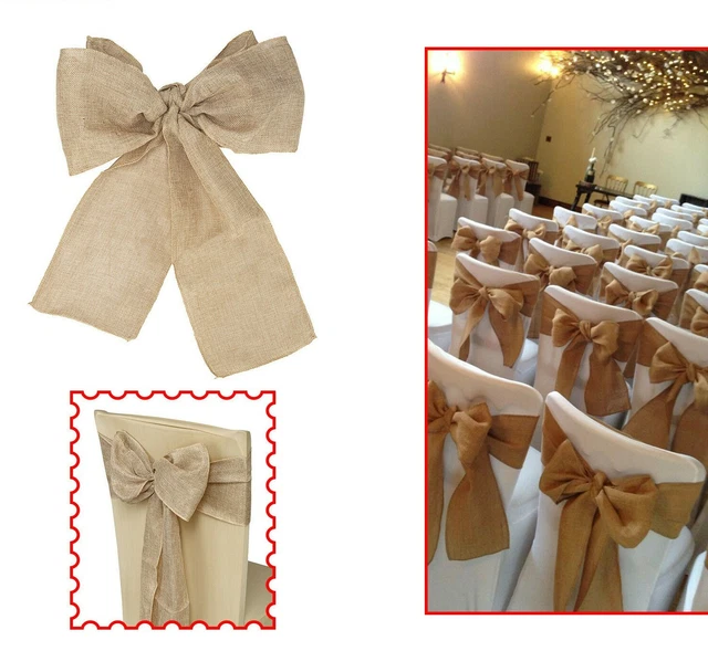 Vintage Hessian Sashes Chair Cover Bows Jute Burlap Rustic Wedding Party Decor