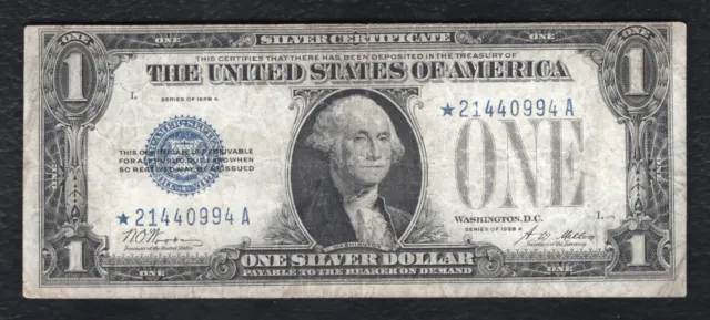 Fr 1601* 1928-A $1 One Dollar *Star* “Funnyback” Silver Certificate Very Fine