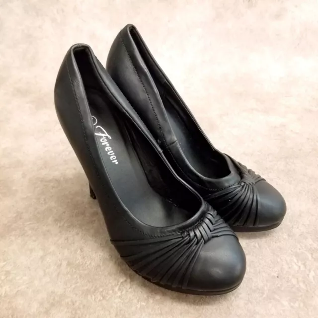 Forever Womens Greta Size 7 Black  Slip On Round Toe 5" High Heel Pumps