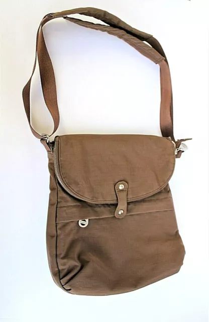 Baggallini Zippered Flap Brown Crossbody Shoulder Travel Bag Purse Blue Lining