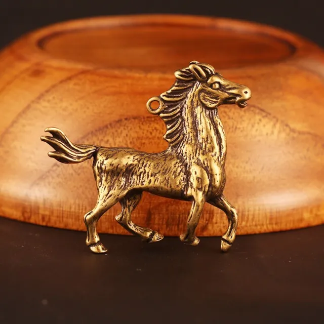 Solid Brass Running Horse Keychain Pendant Zodiac Animal Ornament Keyring Craft