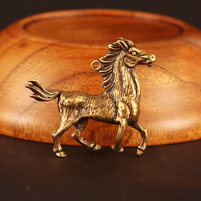 Solid Brass Running Horse Keychain Pendant Zodiac Animal Ornament Keyring Craft