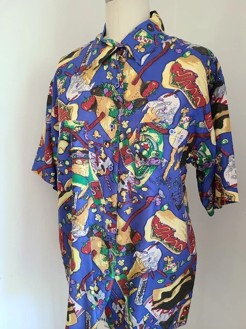 Vintage 80's/ 90's Whistles Food Novelty Silk Shirt Size M