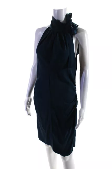 Yves Saint Laurent Womens Sleeveless Ruched High Neck Dress Blue Size 40 2