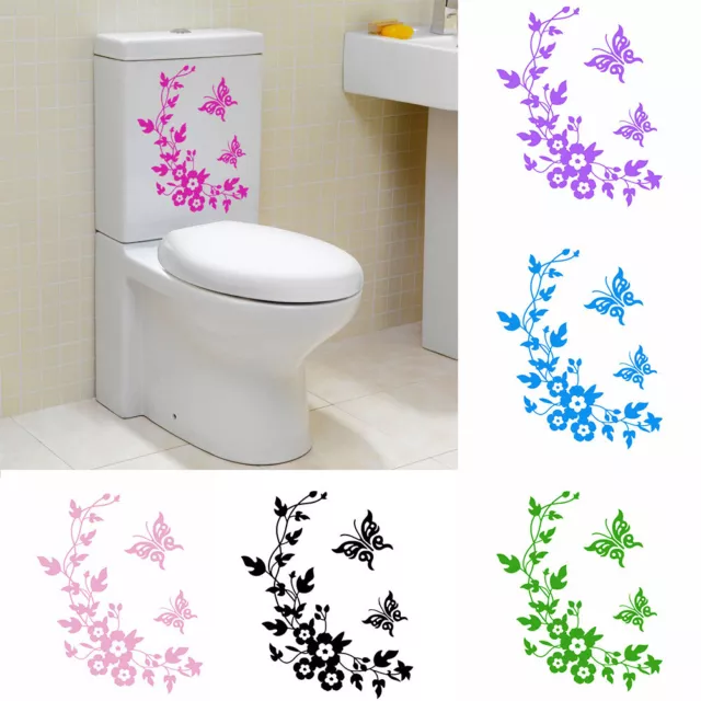 Butterfly Flower Toilet Seat Sticker Wall Stickers Bathroom Art Decals UK Stock