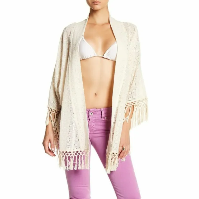 Onda de Mar Swim Cover-Up Size M Cream Crochet Knit Fringe