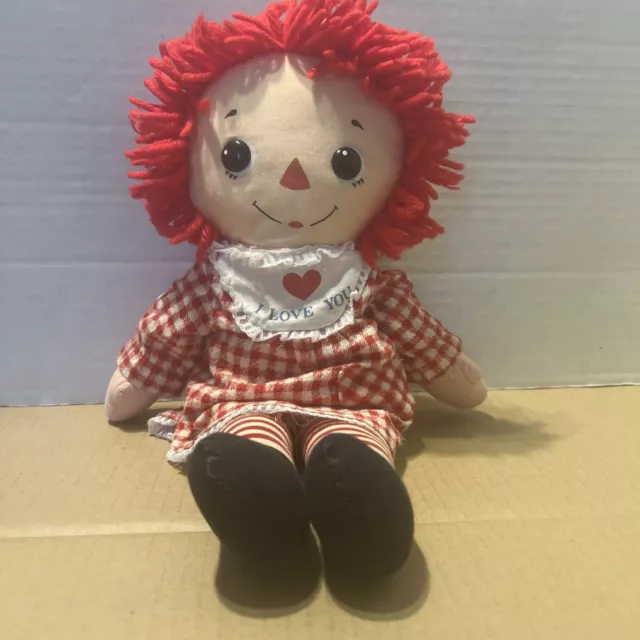 Vintage Knickerbocker Bedtime Raggedy Ann Doll Red White Flannel I Love You