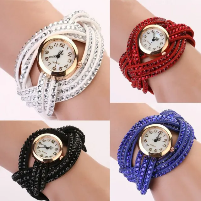 New Fashion Women Crystal Multilayer Leather Bracelet Quartz Analog Wrist Watch 2