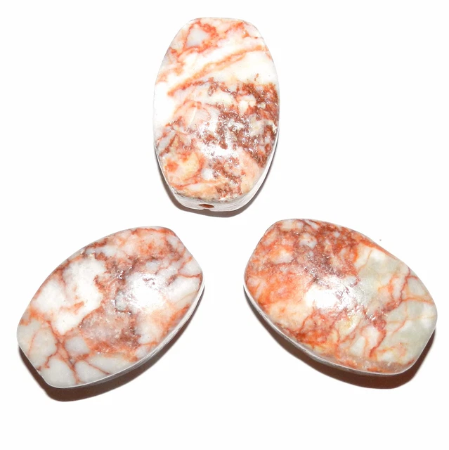 P2159 Unique Redline Marble 45mm Flat Curved Barrel Focal Pendant Bead 1pc