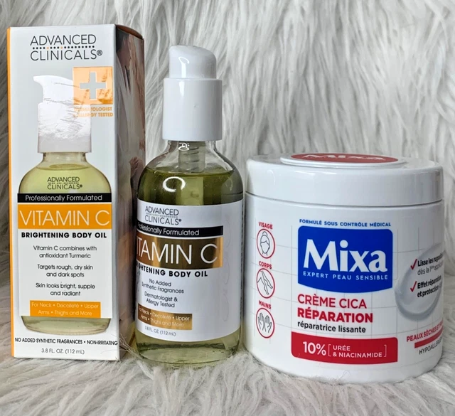 Duo BEST COMBO Lait Mixa Éclat + Huile Rhodesclair Collagène Vita E - Soin éclaircissant Anti-âge 400ml+125ml