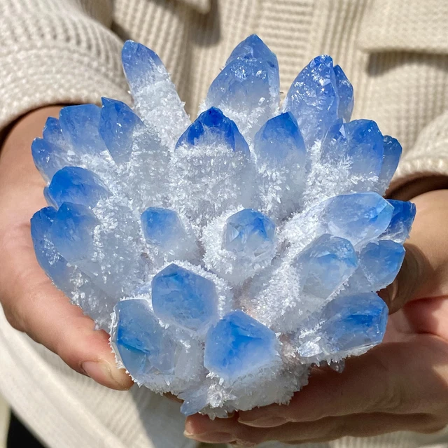 1.6LB New Find sky blue Phantom Quartz Crystal Cluster Mineral Specimen Healing 4