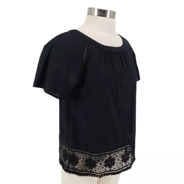 CUPCAKES & CASHMERE Shirt Black Floral Lace Short Sleeve Top Blouse ...