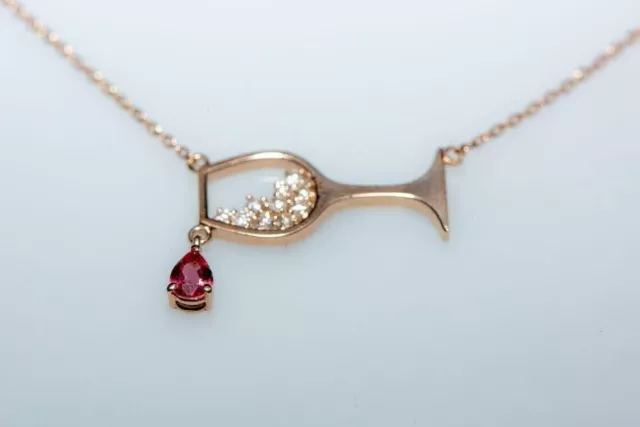 2.00 Ct Pear Cut Ruby Women's Red Wine Glass Pendant 14K Rose Gold Plated
