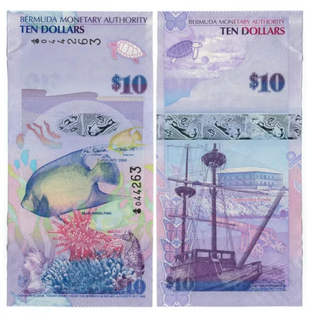 Bermuda 10 Dollars (2009) - Fish/Boat/Polymer Hybrid/Onion Prefix/p59 A-UNC
