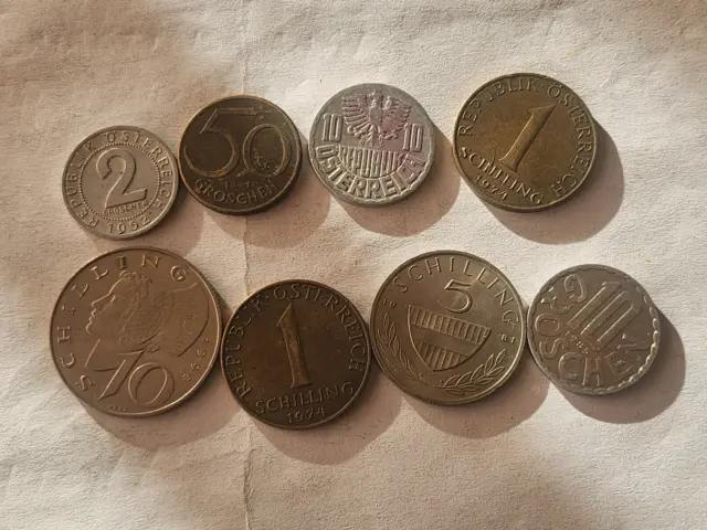 Lot Of 8 Austria Coins  2 Groschen - 10 Schilling  1952-1994