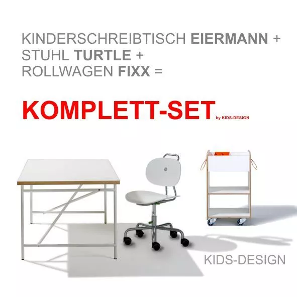 KOMPLETT-SET - Kinderschreibtisch Eiermann 120 x 70 cm + Stuhl weiß + Container!