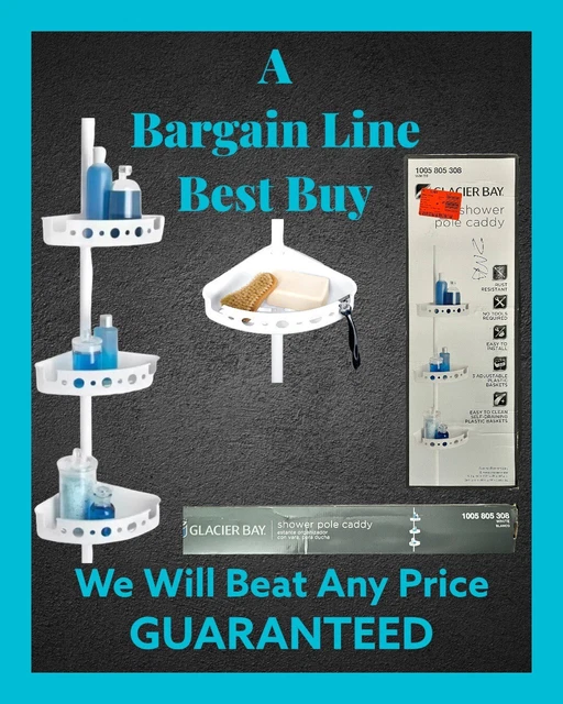 NEW GLACIER BAY 3Tier Tension Corner Pole Shower Caddy in White