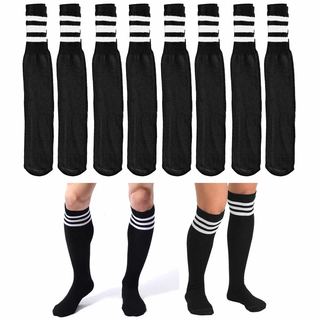 8 Paires Noir Tube Chaussettes Blanc Rayé 24 " Long Old School Coton Sport 10-15