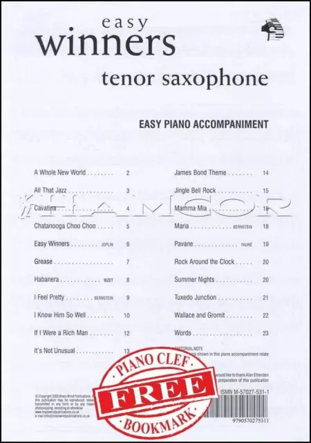 Easy Winners Tenor Sax Piano Accompaniment Book + FREE Key Signature Bookmark