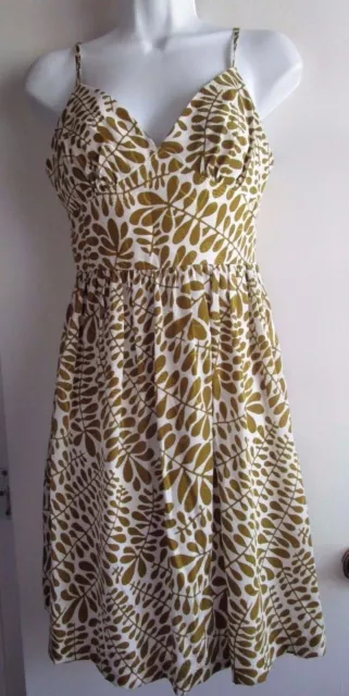 Trina Turk Olive Green White Mod Floral Print Silk Sun Dress Sz 2