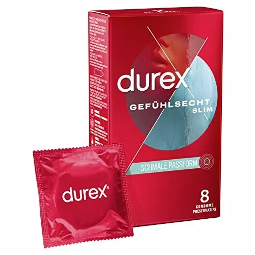 Durex Gefühlsecht Slim Kondome, schlanke Passform (8 Stück)