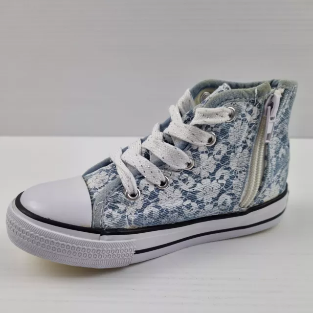 Kids Childrens Shoes Size 9 Blue White Flowers Lace Up Zip Lee Cooper