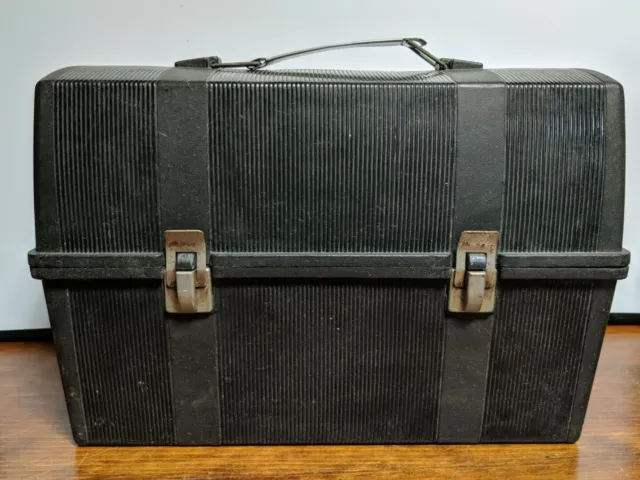 Vintage Aladdin Black Plastic Lunchbox used Industrial Lunch Box