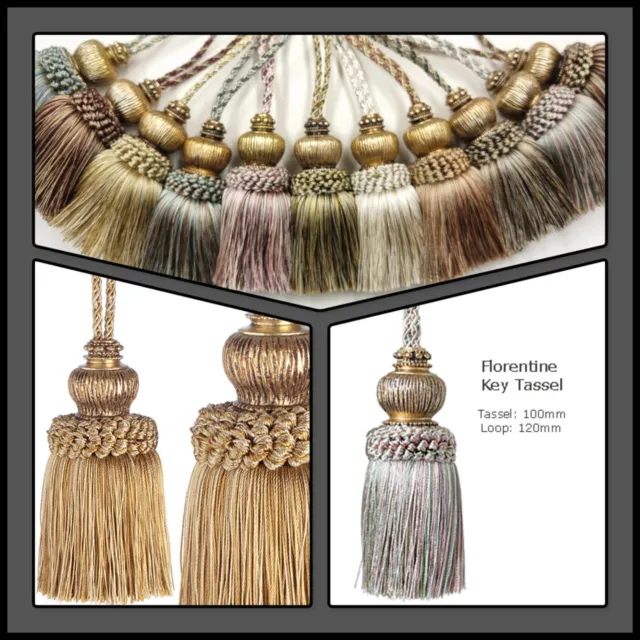 Large Key Tassel 11cm + 12cm Loop - Florentine - 11 Antique Variegated Colours