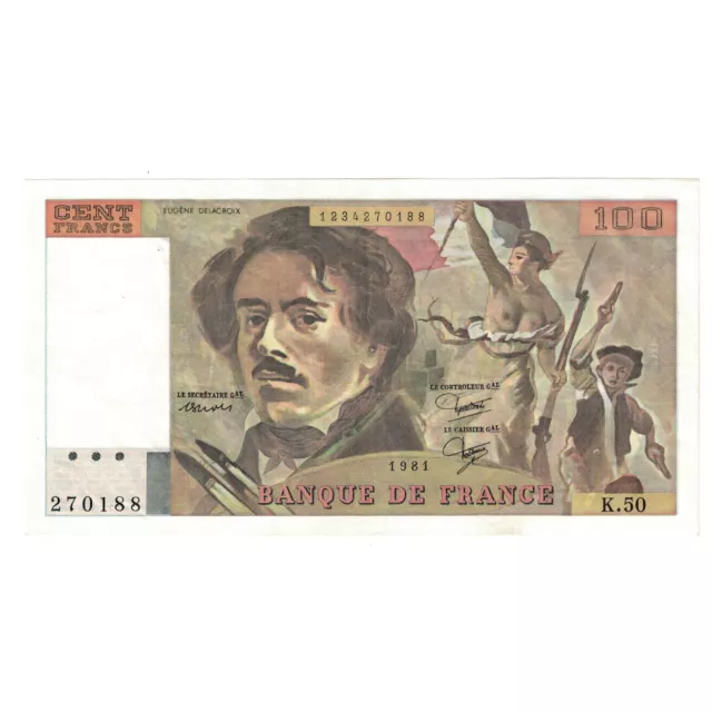 [#634868] France, 100 Francs, Delacroix, 1981, K.50, AU, Fayette:69.5, KM:154, b