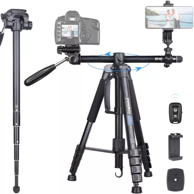 INNOREL 74.8" Camera Tripod Monopod Horizontal Tripod 3-in-1 Tripod with Head