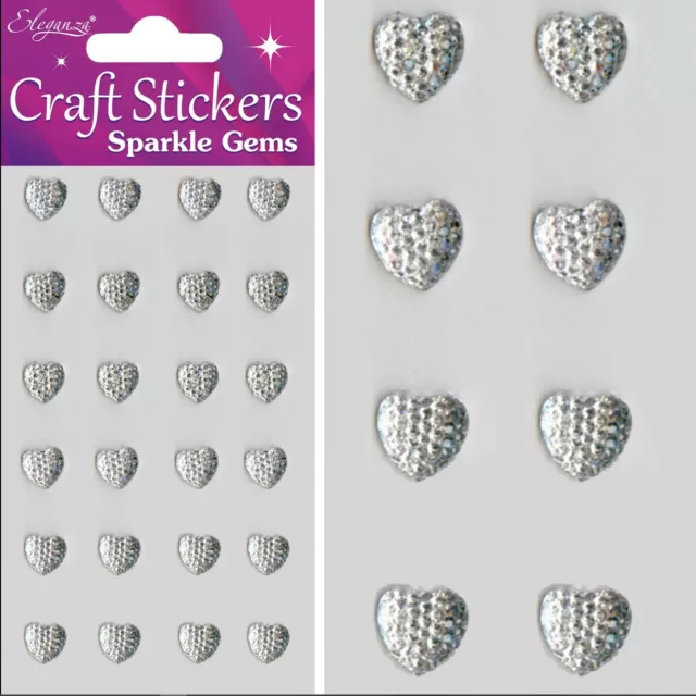 Hearts, Round, Sparkle, Crystal Diamante, Self Adhesive, Craft Stickers, Gems