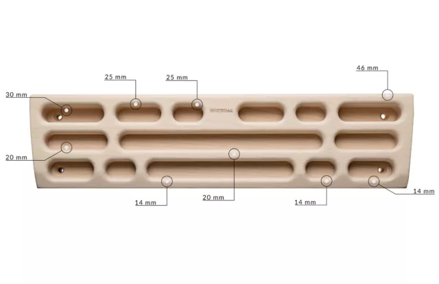 Kletter Trainingsboard, Griffbrett, Hangboard WhiteOak, Fingerboard Mit App