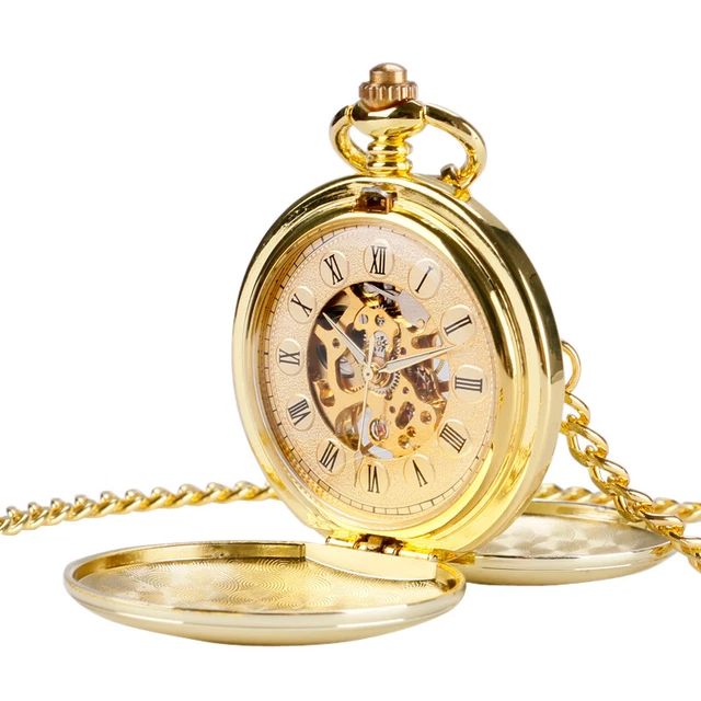 VINTAGE STYLE HAND Wind Mechanical Pocket Watch with Chain Fob Watches
