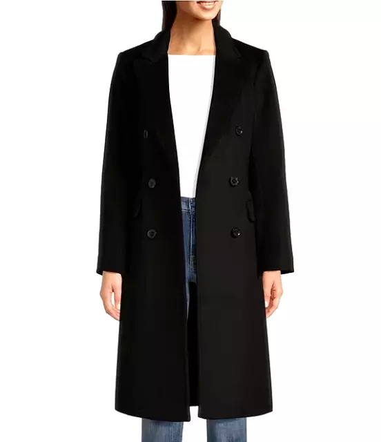 New Lauren Ralph Lauren Black Double Breasted Wool Blend Long Coat Size 4