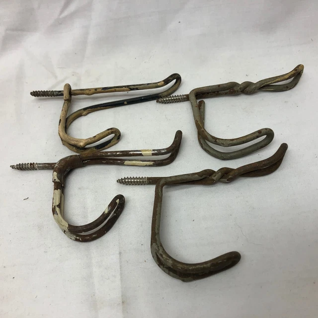 4 Vintage Rustic Metal Twisted Wire Screw-In Coat & Hat Hooks