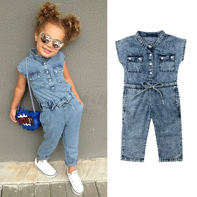 Summer Toddler Baby Kids Girls Denim Romper Bodysuit Jumpsuit Outfits Clothes