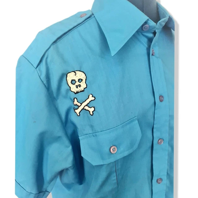 Camicia vintage originale anni '70 con cranio ricamato a mano riparazione retrò