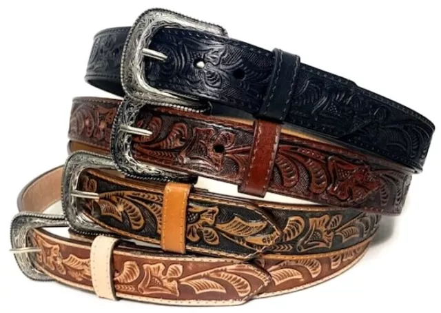 Embossed Western Leather Belt Cowboy Rodeo Casual Leather Belt Floral Embossed